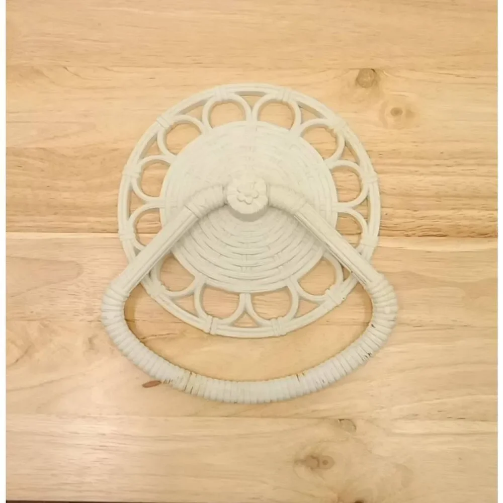 Vintage homeco interiors, wall hanging towel rack , plastic ,white faux wicker